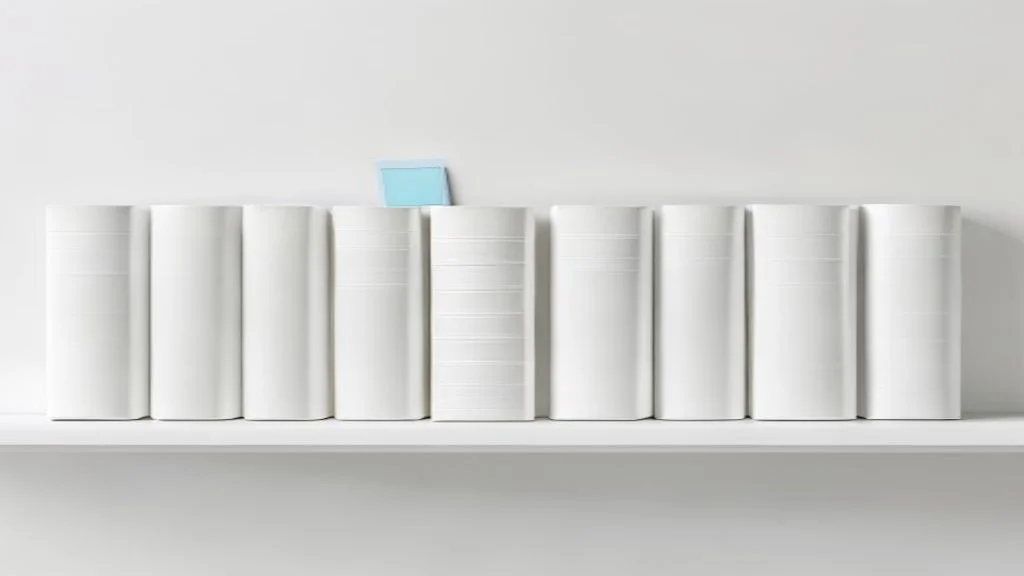Ein blau gekennzeichneter Buchrücken hebt sich aus einer Reihe identischer Rücken hervor – Veranschaulichung der präzisen Indexierung von Unternehmensdaten für private, generative KI-Suche.