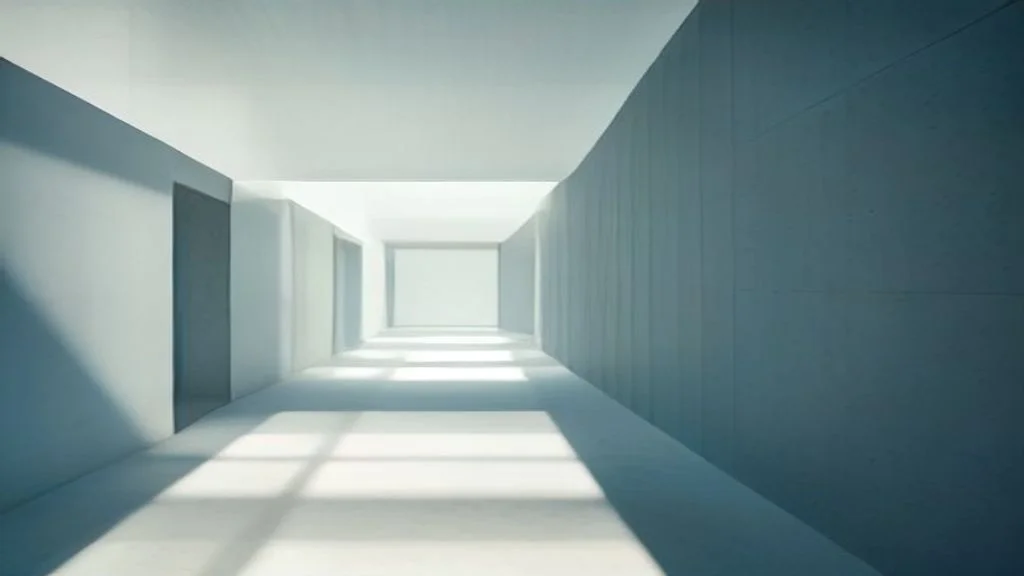 Ein heller, minimalistischer Architekturraum mit geometrischen Öffnungen und rechteckigen Lichtfeldern veranschaulicht die klare Strukturierung von Inhalten für zitierfähige KI-Texte.