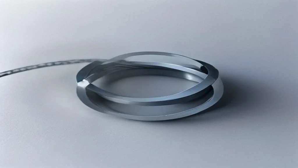 Ein mehrfach geschlungenes Metallband und ein dünnes Kabel auf hellgrauer Fläche symbolisieren die Vertrauenskette von SSL/TLS-Zertifikaten für KI-Crawler.