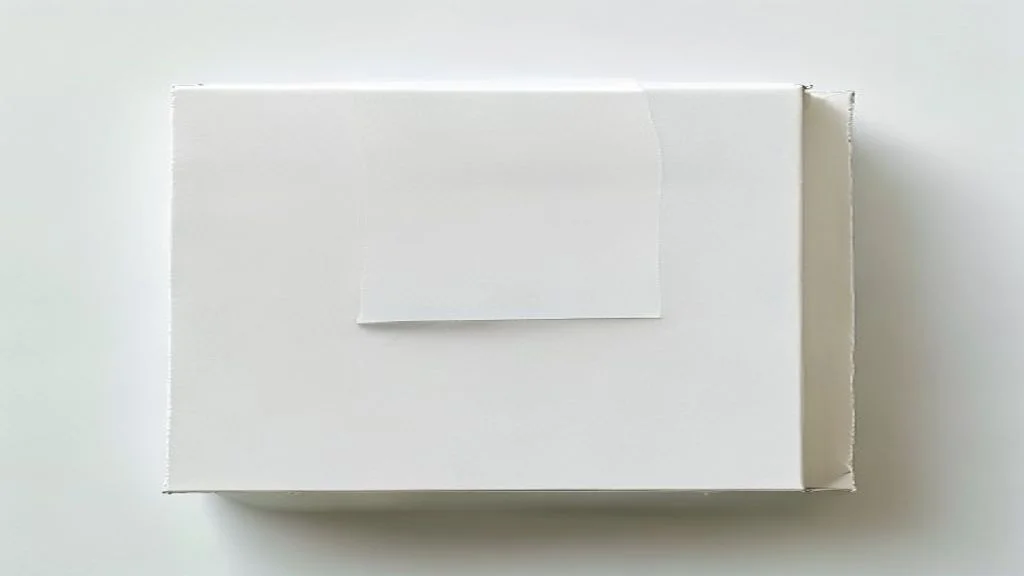 Eine weiße Archivbox mit leerem Etikett und leicht geöffneter Verschlusskante veranschaulicht die Bedeutung transparenter Datenschutz- und Impressumsangaben als Trust Signals für KI-Zitationen.